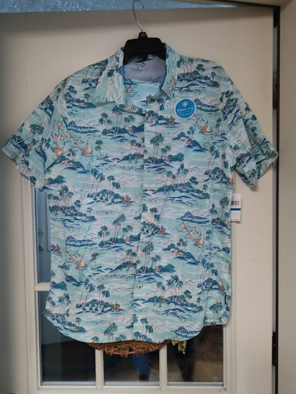 New Izod Saltwater Cool FX Blue Island  Short Sleeve Button Down Shirt Men's XL